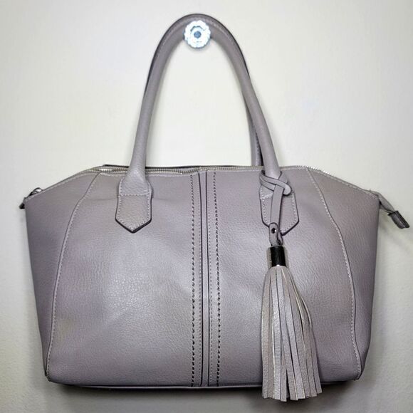 Maurices Grey Fringe Tassle Keychain Faux Leather Shoulder Bag Satchel - Picture 3 of 10